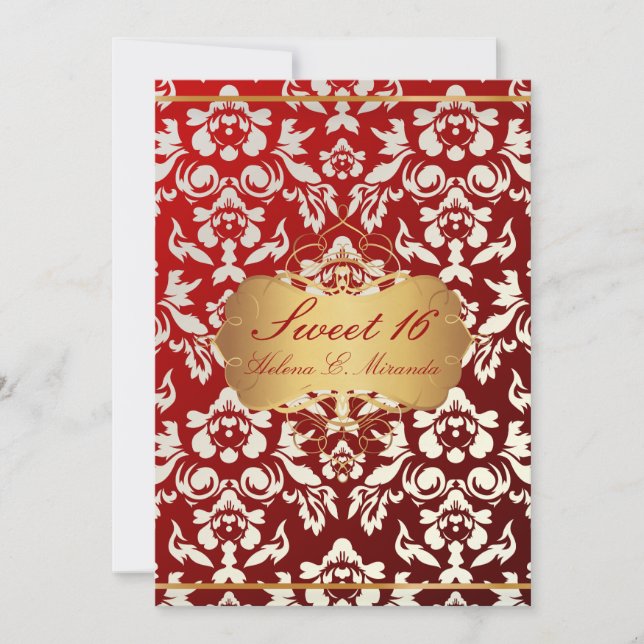 Invitación Dulce 16/ Damasco de princesa/perla (Anverso)