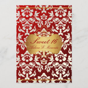 Invitación Dulce 16/ Damasco de princesa/perla