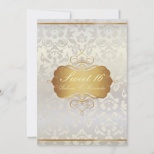 Invitación Dulce 16/ Damasco de princesa/perla (Anverso)