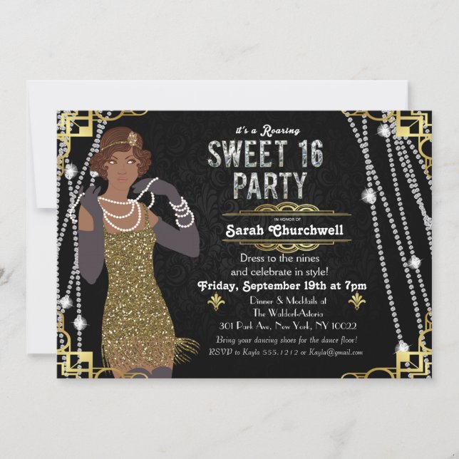 Invitación dulce 16 de afroamericana con estilo de (Anverso)