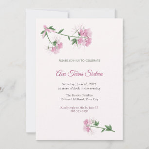 Invitación dulce 16 de flor de araña cleome rosa
