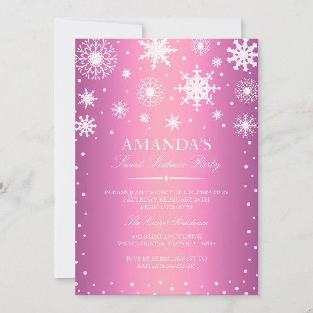 Invitación dulce 16 de invierno rosa mágico (Anverso)