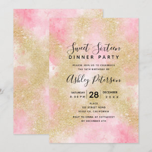 Invitación Dulce 16 de la escritura de la acuarela del rosa