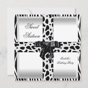 Invitación Dulce 16 Dieciséis 16ª jirafa de cebra blanca negr