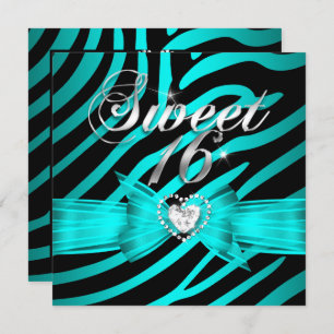 Invitación Dulce 16 Dieciséis Aqua Blue Zebra 2