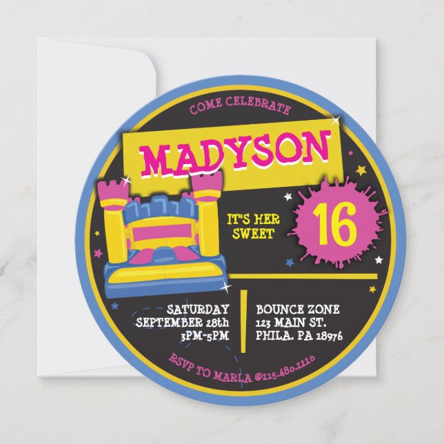 Invitación Dulce 16 Dieciséis CASA DE BOUNCE CASTLE PRINCESS (Anverso)
