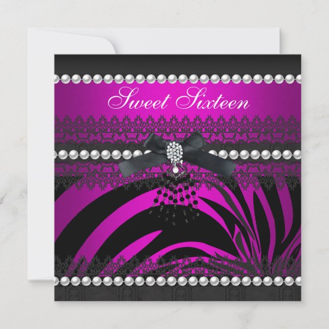 Invitación Dulce 16 Dieciséis cebra caliente rosado negro Pea (Anverso)