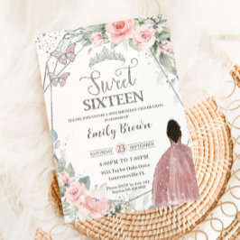 Invitación Dulce 16 Dieciséis cumpleaños Chica Rubor Floral B