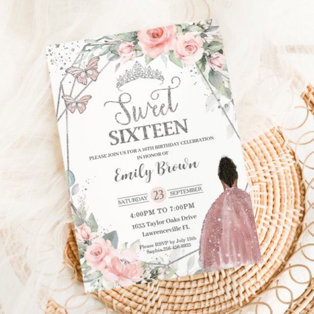 Invitación Dulce 16 Dieciséis cumpleaños Chica Rubor Floral B (Subido por el creador)