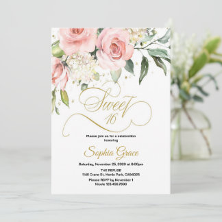 Invitación Dulce 16 Dieciséis cumpleaños de Rubor con flores