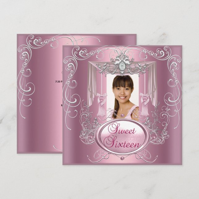 Invitación Dulce 16 Dieciséis cumpleaños Estrella Plata Rosa (Anverso / Reverso)