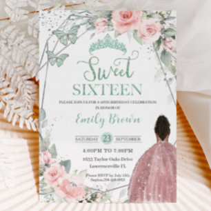 Invitación Dulce 16 Dieciséis cumpleaños Rubor Floral Mint Gr