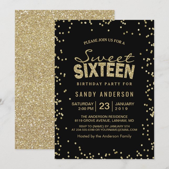 Invitación Dulce 16 Dieciséis Fiestas | Puntos Purpurinas de  (Anverso / Reverso)