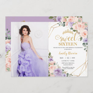 Invitación Dulce 16 Dieciséis Lilac Rubor Floral Birthday Pho