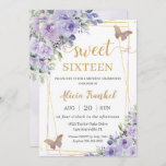 Invitación Dulce 16 Dieciséis Mariposas Florales Púrpura Lila<br><div class="desc">Personalice esta encantadora invitación a Sweet 16 con su propia redacción fácil y rápidamente,  simplemente pulse el botón personalizar it para reorganizar y formatear el estilo y la ubicación del texto. ¡Artículos coincidentes disponibles en la tienda! c) El estudio Happy Cat Studio</div>