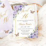 Invitación Dulce 16 Dieciséis Mariposas Florales Púrpura Lila<br><div class="desc">Personalice esta encantadora invitación a Sweet 16 con su propia redacción fácil y rápidamente,  simplemente pulse el botón personalizar it para reorganizar y formatear el estilo y la ubicación del texto. ¡Artículos coincidentes disponibles en la tienda! c) El estudio Happy Cat Studio</div>