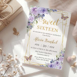 Invitación Dulce 16 Dieciséis Mariposas Florales Púrpura Lila<br><div class="desc">Personalice esta encantadora invitación a Sweet 16 con su propia redacción fácil y rápidamente,  simplemente pulse el botón personalizar it para reorganizar y formatear el estilo y la ubicación del texto. ¡Artículos coincidentes disponibles en la tienda! c) El estudio Happy Cat Studio</div>