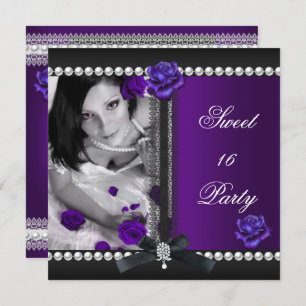 Invitación Dulce 16 Dieciséis Perla Negra Rosa Púrpura