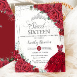 Invitación Dulce 16 Dieciséis Rosas Rojas Plateadas Vestido F<br><div class="desc">Personalice esta encantadora invitación dulce de 16 años con su propia redacción fácil y rápidamente,  simplemente pulse el botón personalizar it para reorganizar y formatear el estilo y la ubicación del texto. ¡Artículos coincidentes disponibles en la tienda! c) El estudio Happy Cat Studio</div>