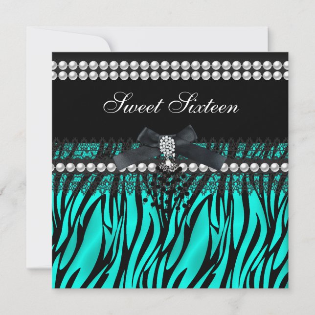 Invitación Dulce 16 Dieciséis Verde azuladas cebra de perla n (Anverso)