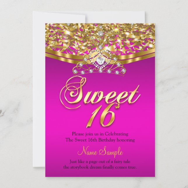 Invitación Dulce 16 Dorado Purpurina de la fiesta de cumpleañ (Anverso)