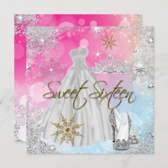 Invitación Dulce 16 Dulce Dieciséis Oro Azul Rosa Elite (Anverso / Reverso)