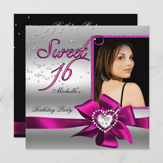 Invitación Dulce 16 Dulce Dieciséis Plata Rosa (Anverso / Reverso)