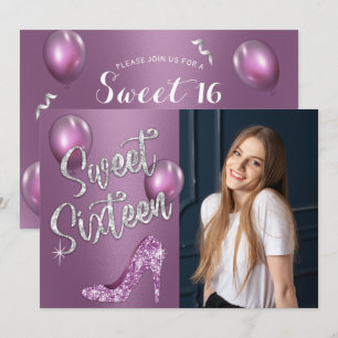 Invitación Dulce 16 Elegante Chica de fotografía morada 16º c