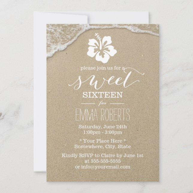 Invitación Dulce 16 Elegante playa de flores de Hibiscus (Anverso)