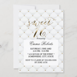 Invitación Dulce 16 Elegantes Techos Oro y Blanco