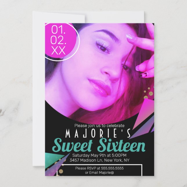 Invitación Dulce 16 estilo club Neon Fiesta foto (Anverso)