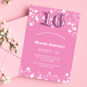 Invitación Dulce 16 estrellas blancas rosas de lujo