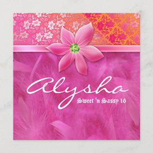 Invitación Dulce 16 Féter de color negro azulado rosa