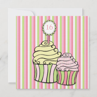 Invitación Dulce 16 Fiesta a rayas de la pastelería de cumple