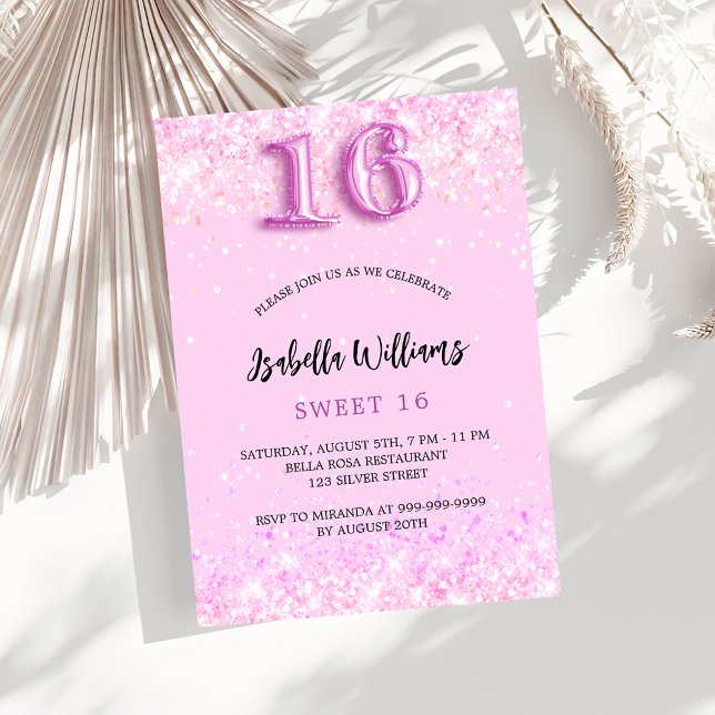 Invitación Dulce 16 fiesta chica de confetti rosa (Subido por el creador)