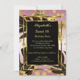 Invitación Dulce 16 Fiesta de cumpleaños Dorado Floral Rosa