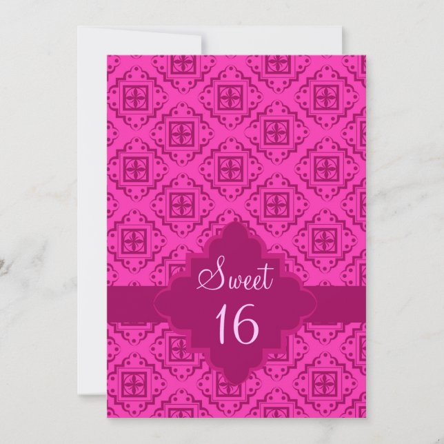 Invitación Dulce 16 Fiesta de cumpleaños Gráfico árabe rosado (Anverso)