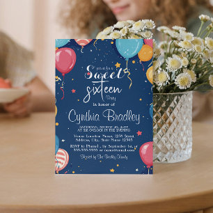 Invitación Dulce 16 Fiesta de Cumpleaños I Globos Azul