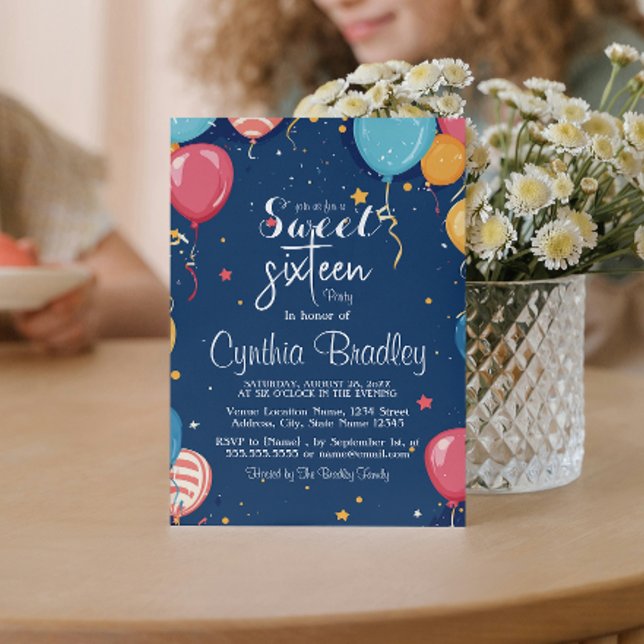 Invitación Dulce 16 Fiesta de Cumpleaños I Globos Azul (Subido por el creador)