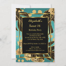 Invitación Dulce 16 Fiesta de cumpleaños Oro Verde azulado fl
