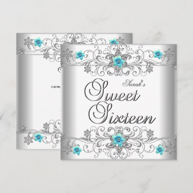 Invitación Dulce 16 Fiesta de cumpleaños Verde azulado Diaman (Anverso / Reverso)