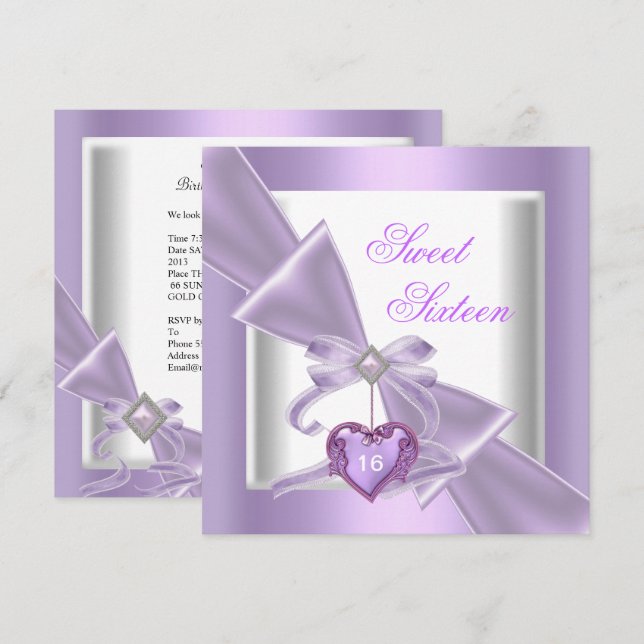 Invitación Dulce 16 Fiesta Dulce Dieciséis Lilac Blanco 2 (Anverso / Reverso)