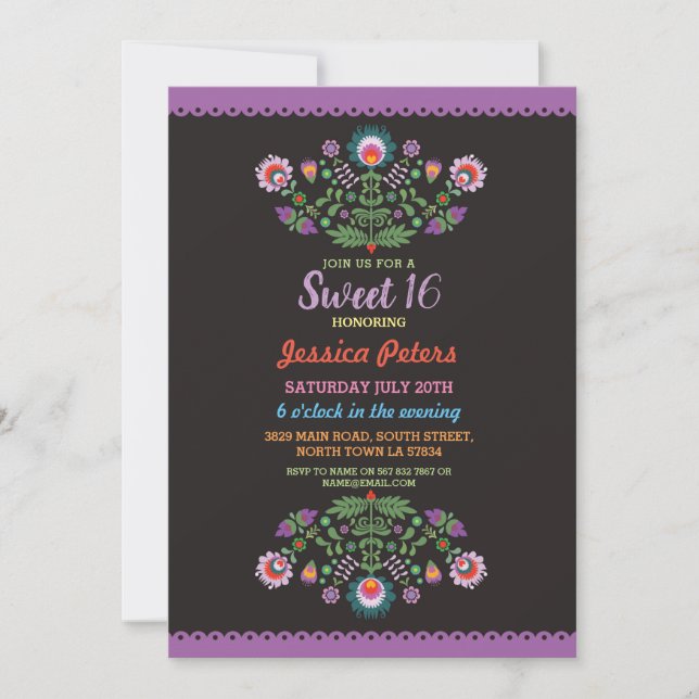 Invitación Dulce 16 Fiesta Floral Fiesta Cumpleaños Mexicano (Anverso)