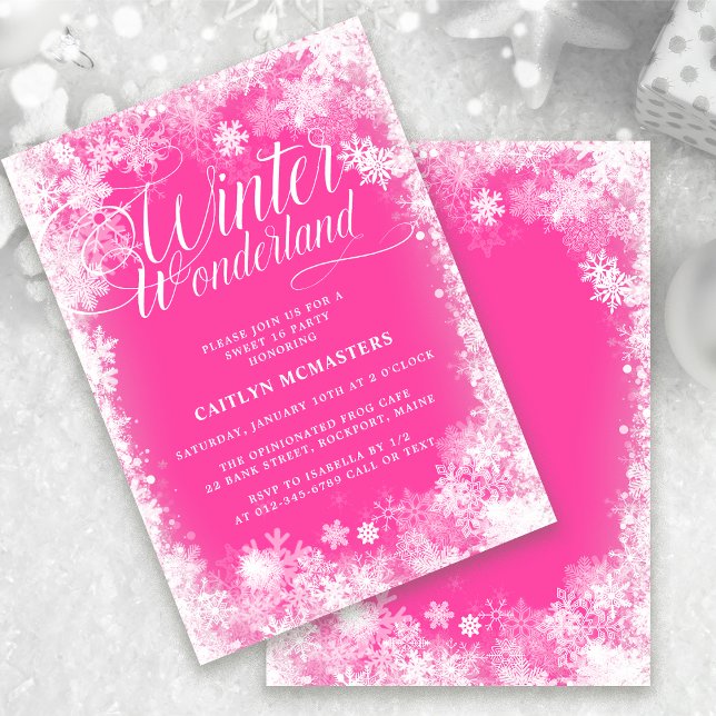 Invitación Dulce 16 Fiesta Invierno Maravilla de nieve Rosa (Subido por el creador)