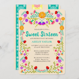 Invitación Dulce 16 Fiesta Mexicana Papel Picado Champaña