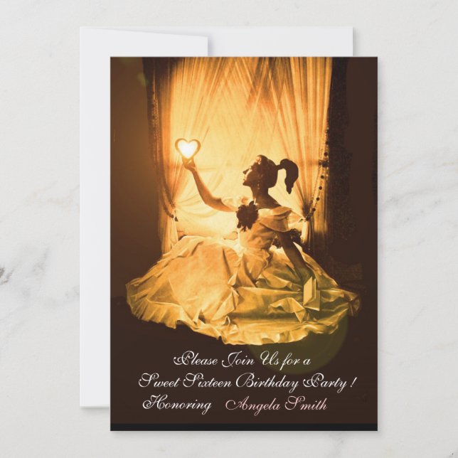 INVITACIÓN DULCE 16 FIESTA, NARANJA AMARILLO NEGRO DAMASK (Anverso)