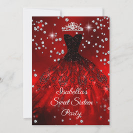 Invitación Dulce 16 Fiesta Vestido de chispa roja TIARA