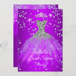 Invitación Dulce 16 Fiesta Vestido espumoso morado TIARA