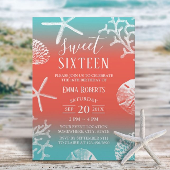 Invitación Dulce 16 Fiestas Beach Coral Reef Starfish (Subido por el creador)