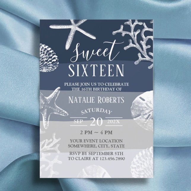 Invitación Dulce 16 Fiestas Elegante Marina Blue Beach Starfi (Subido por el creador)